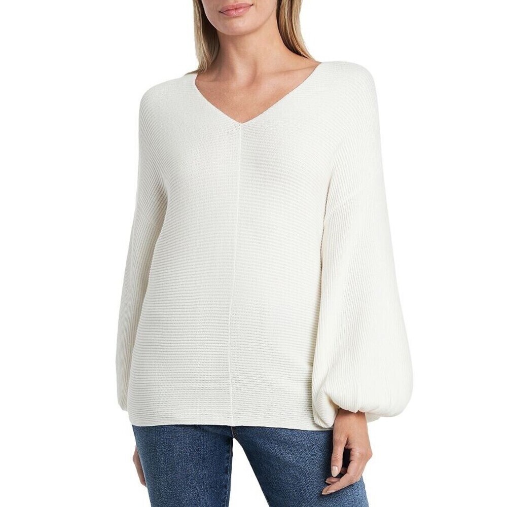 1.State women's Ribbed Balloon Sleeve Sweater In Antique White Size S
